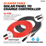 10 Gauge Extension Cable to Connect Solar Panel to Charge Controller | Pair of 10AWG Red and Black Extension Wires for Solar Panel to Charge Controller | Choose Cable Length: 10ft, 20ft, 30ft
