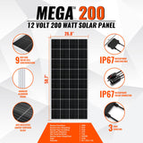 MEGA 200 | 200 Watt Solar Panel | Premier 12V Off-Grid Solar Panel for RVs Cabins, Boats | 25-Year Output Warranty | UL Certified
