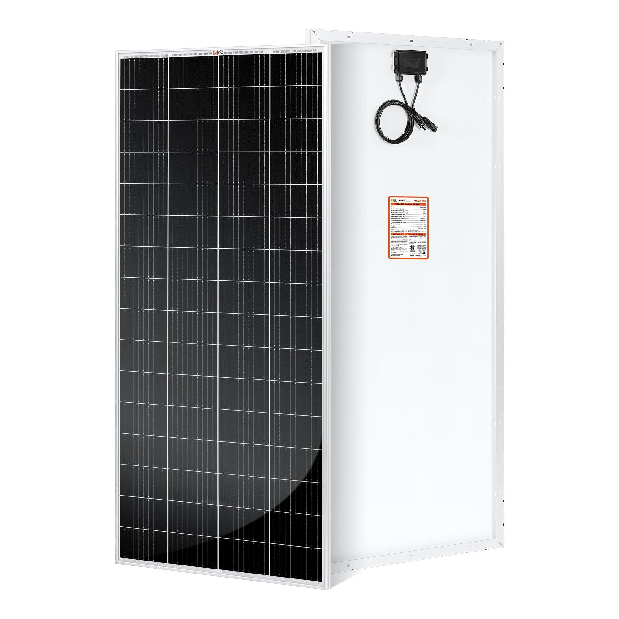 MEGA 200 MAX | 200 Watt 24 Volt Solar Panel | Premium 24V Off-Grid Solar Panel for RVs, Trailers, Cabins | 25-Year Output Warranty | UL Certified